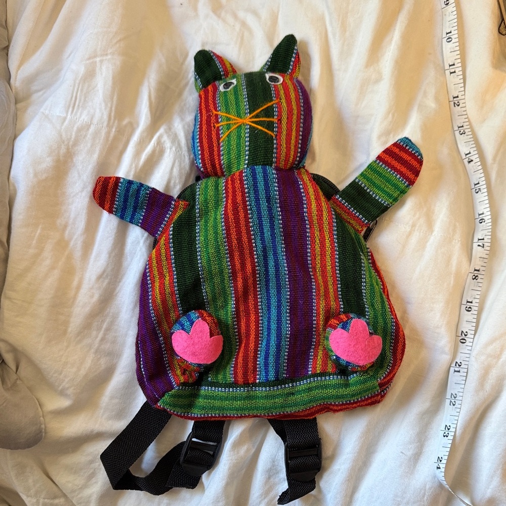 Handmade Guatemala Colorful Striped Cat Backpack